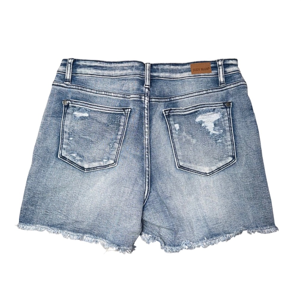 Judy Blue Jean Shorts Womens Large Blue Excellent Distressed Acid Wash JB150018 - Picture 4 of 4